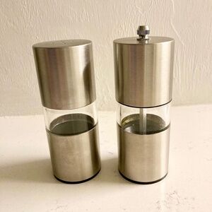 Brushed Stainless Steel Salt Shaker & Pepper Mill Grinder Set Clear Window